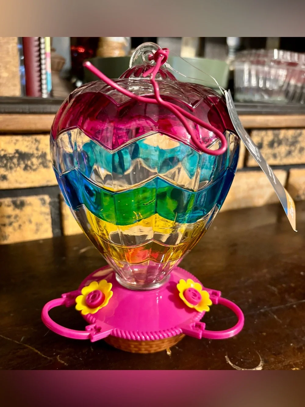 NWT Multicolor Glass Hot Air Balloon•Hummingbird Feeder•32 ounces